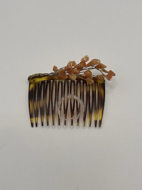 Goody Accessories - Vintage Goody Hair Comb Claw Clip Tortoise Coral Color Stones Wire Brown Hair